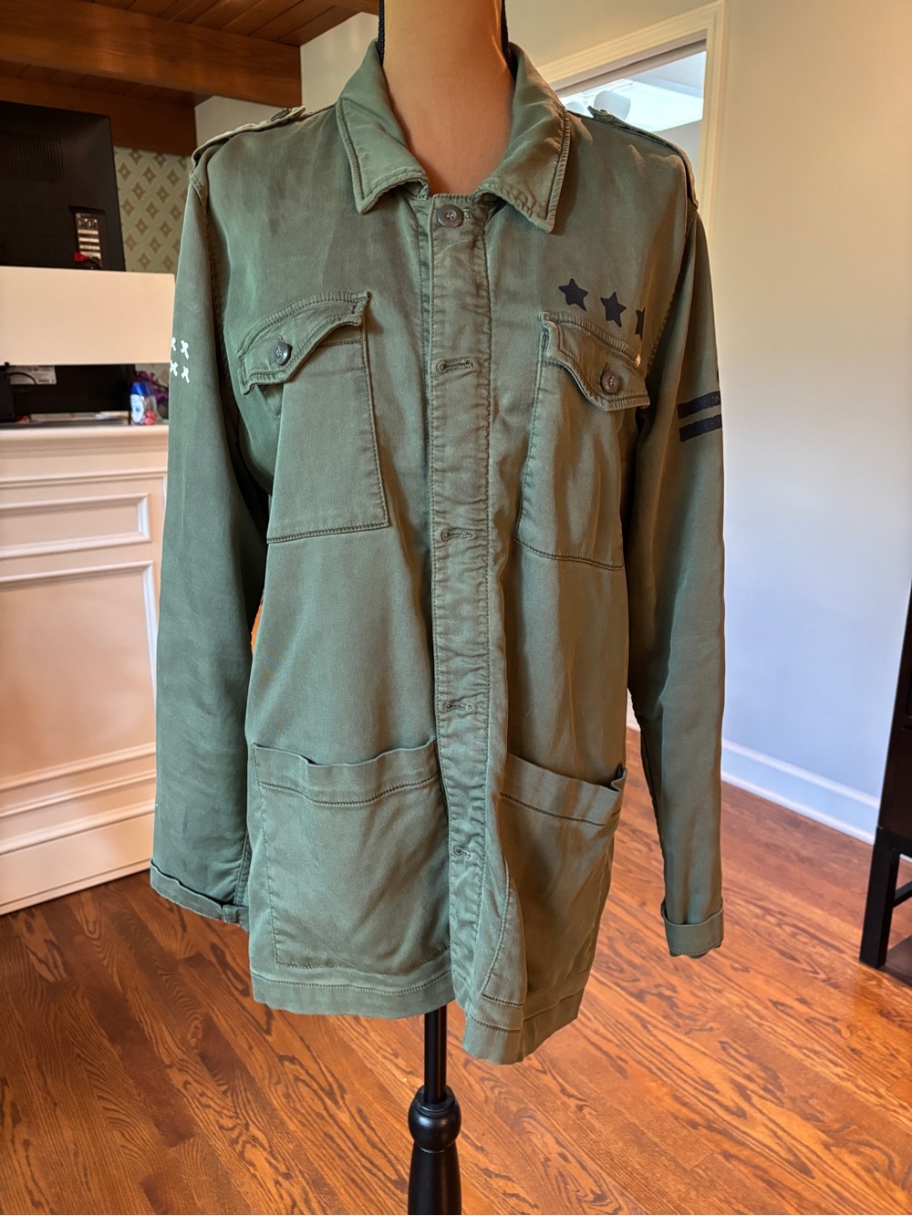Mother Denim Olive Utility Field Jacket with Star Detail